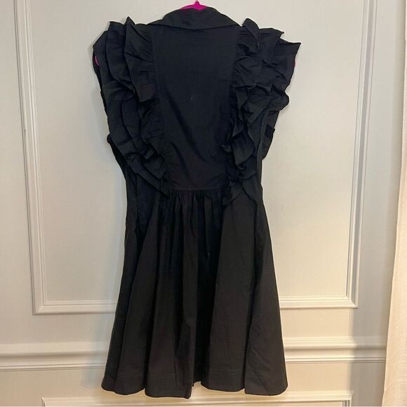 Maeve Anthropologie Button Front Ruffled Little Black Mini Dress Size 4 - Picture 10 of 13